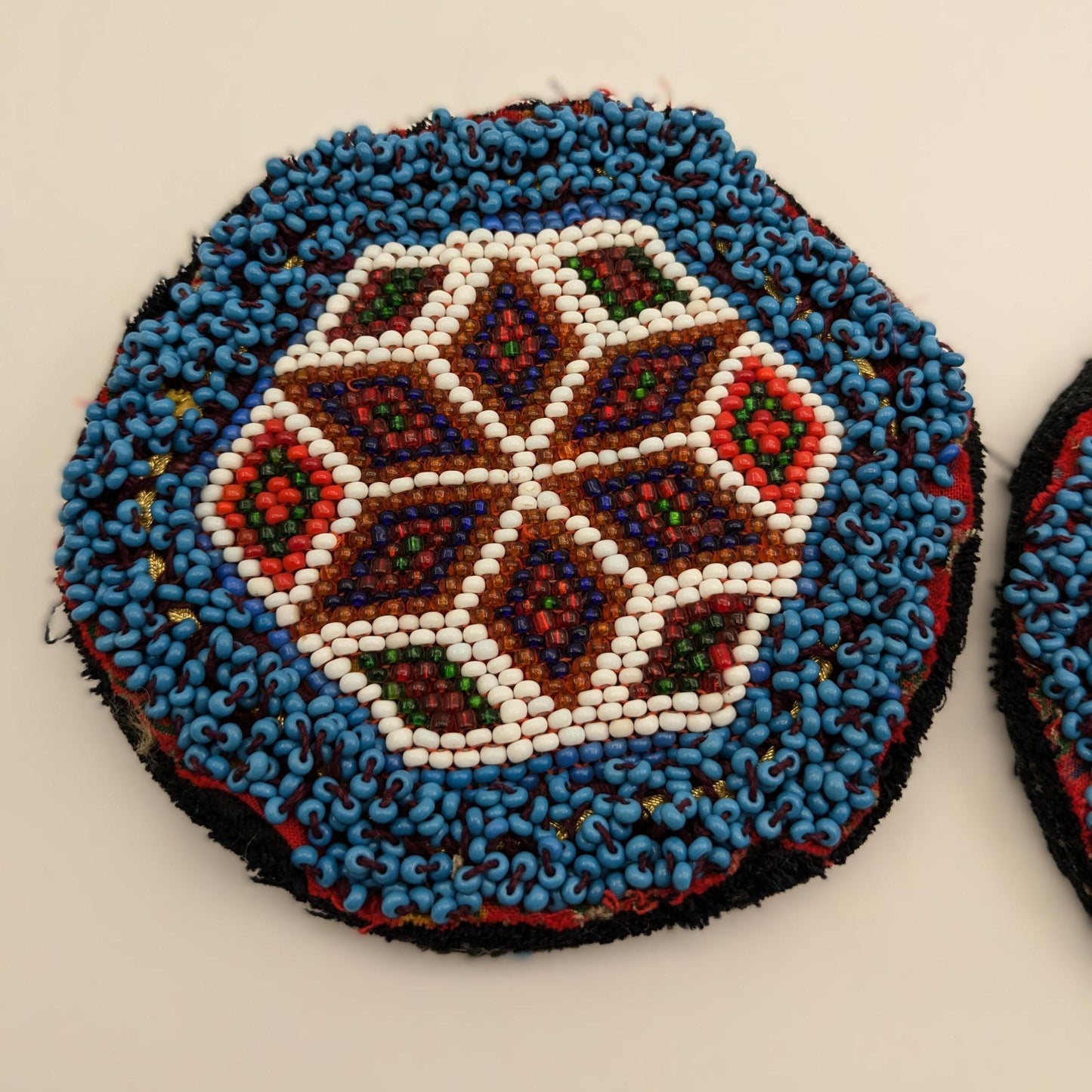 Vintage Kuchi Tribal Gul Flowers Beaded Patches Large Pair 4.5" (17142)