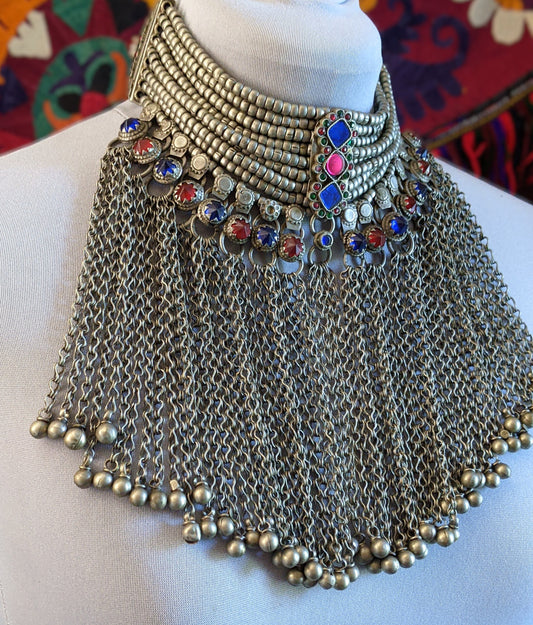 Vintage Tribal Bib Choker Heavy Waziri Ethnic Jewelry Ties to Adjust (16300)