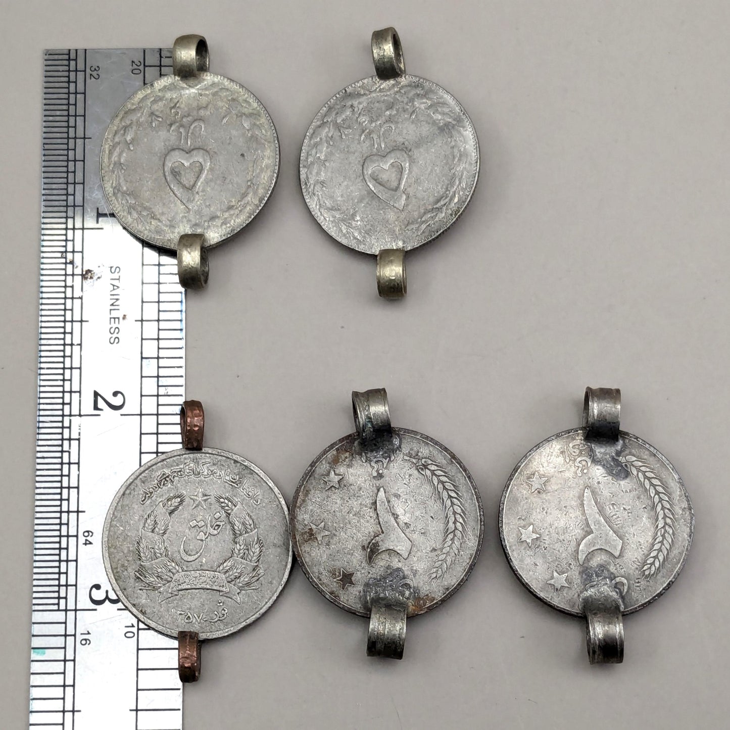 Vintage Kuchi Tribal Coins with 2 Loops Double Bail DIY Jewelry Supplies 5 Pieces (17029)