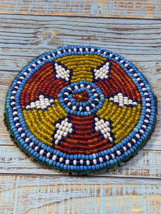 3.5" Vintage Kuchi Tribal Beaded Patch Medallion Gul Flower Applique (15992)