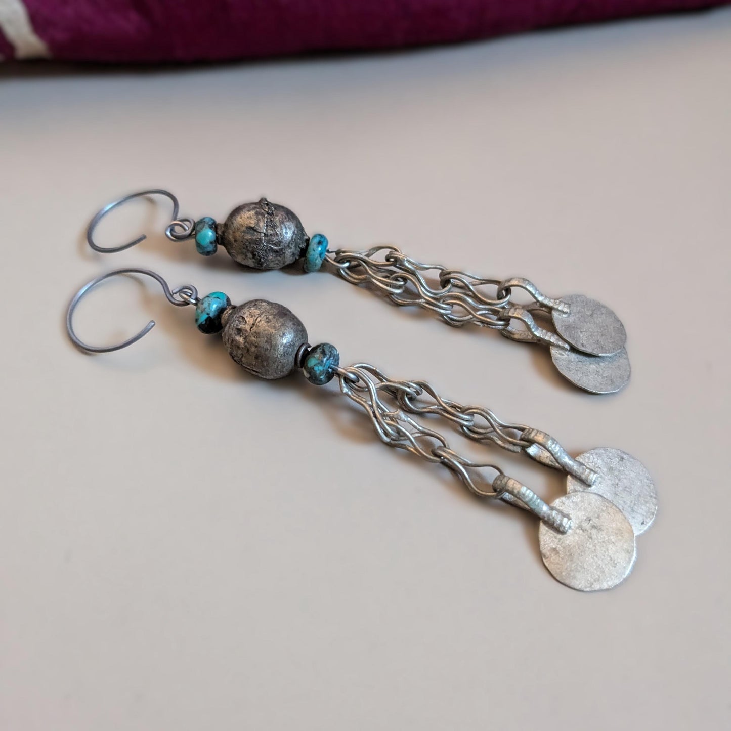 Boho Earrings Vintage Ethiopian Beads with Turquoise Jewelry (16801)