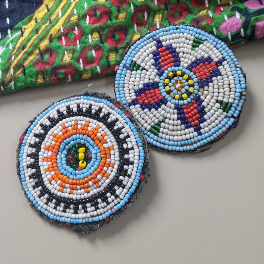 Vintage Beaded Kuchi Tribal Gul Flowers Patches Mismatched 2.5" (17269)