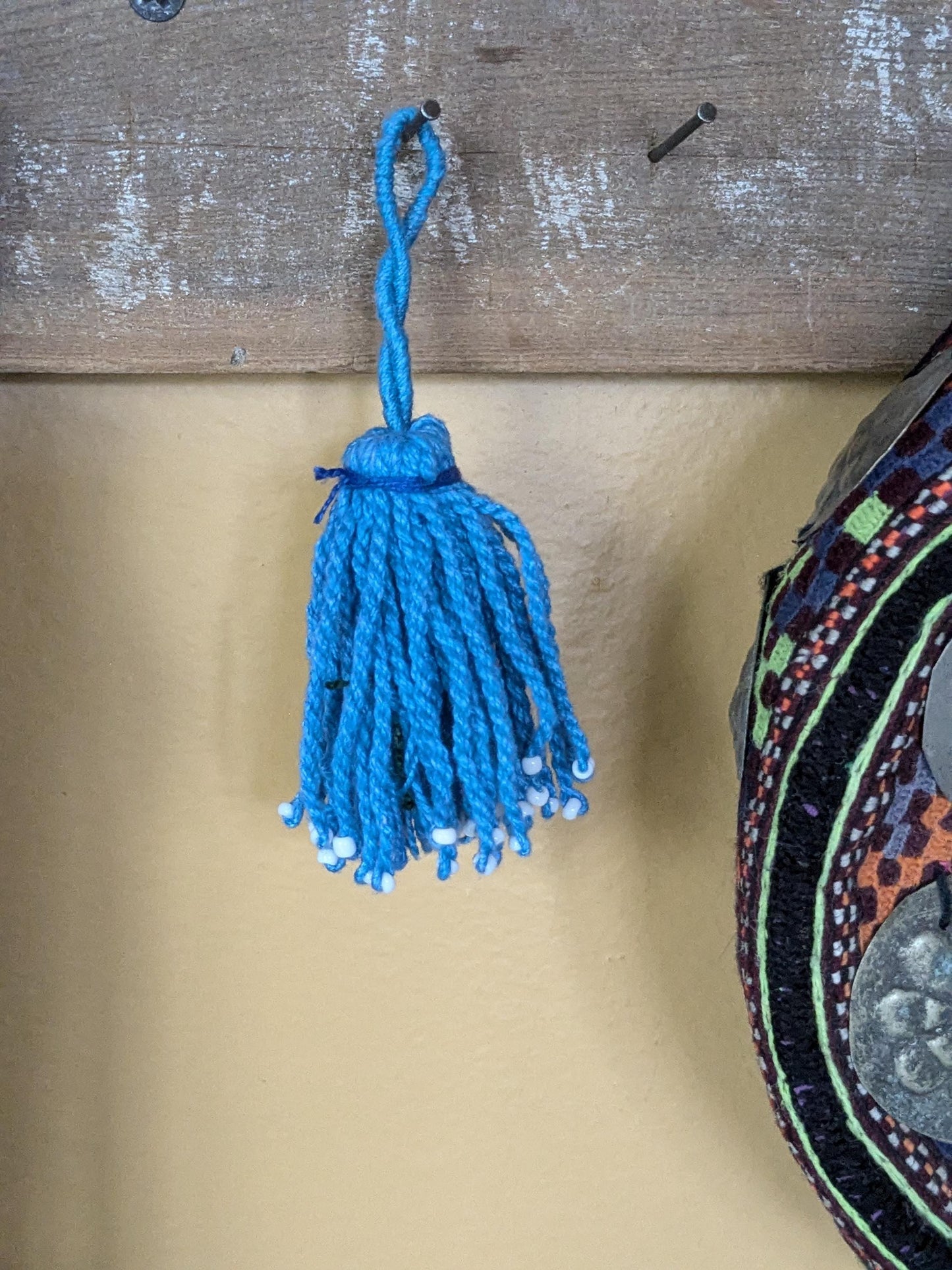 Medium Blue Tassel Central Asian Traditional Turkmen Textile Adornment (17085)