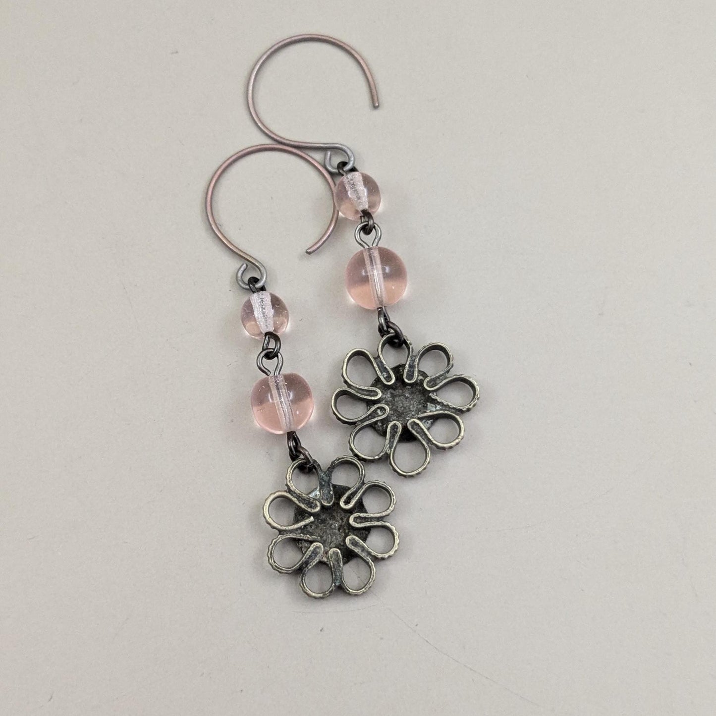 Upcycled Afghan Hazara Flower Charm Tribal Earrings Niobium Ear Wire (16660)