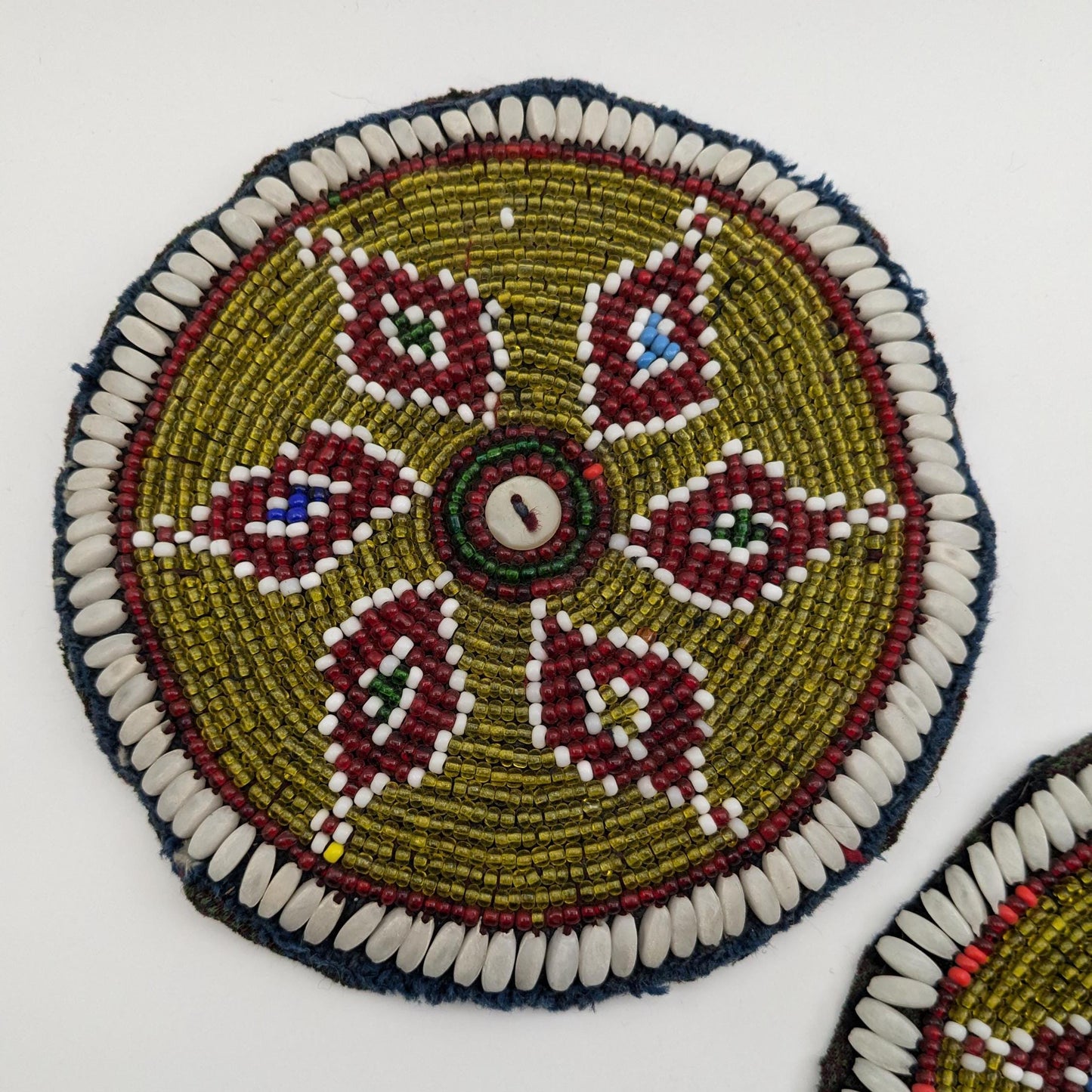 Vintage Kuchi Tribal Beaded Gul Flower Patches LARGE Pair 6" (17145)