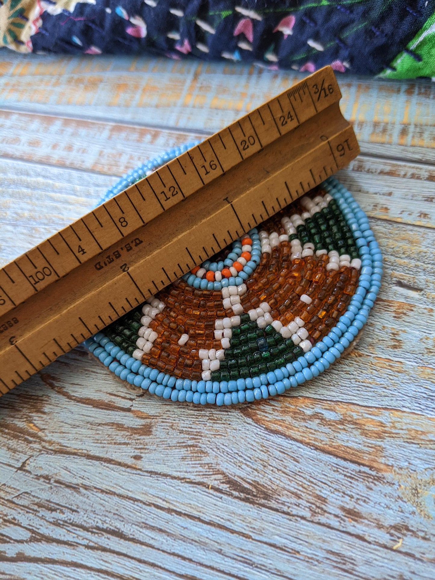 2.5" Vintage Kuchi Tribal Beaded Patch Medallion Gul Flower Applique DIY Supplies Green Orange Blue Red White (#13351)