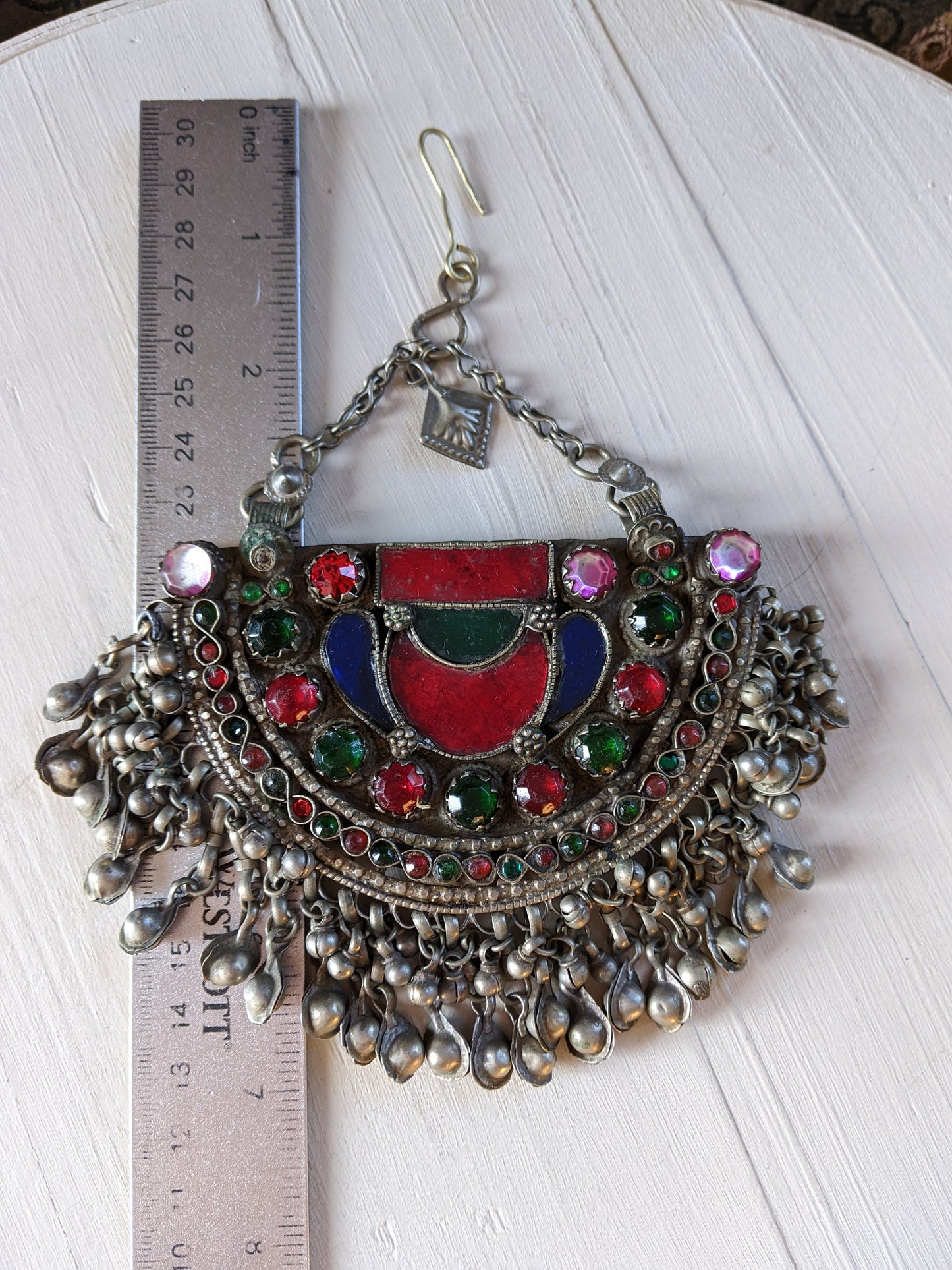 INCREDIBLY LARGE Vintage Kuchi Tribal Headdress Pendant Tikka Jhoomer (#11150)