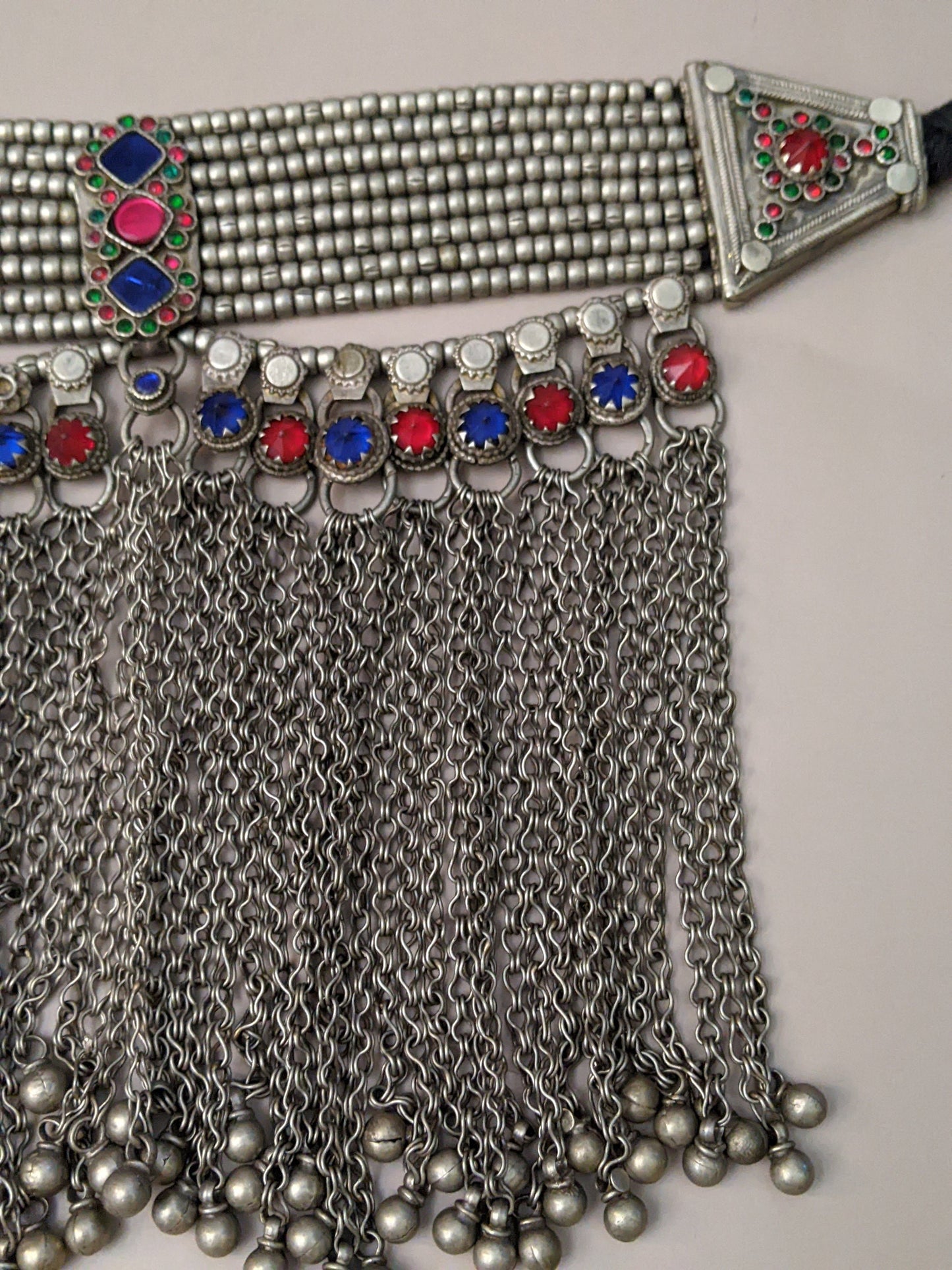 Vintage Tribal Bib Choker Heavy Waziri Ethnic Jewelry Ties to Adjust (16300)