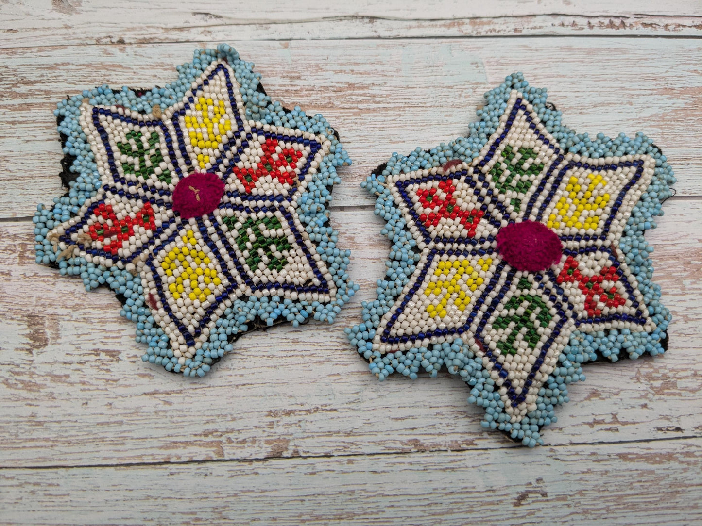 Vintage Kuchi Tribal Gul Beaded Flower Patches (17146)