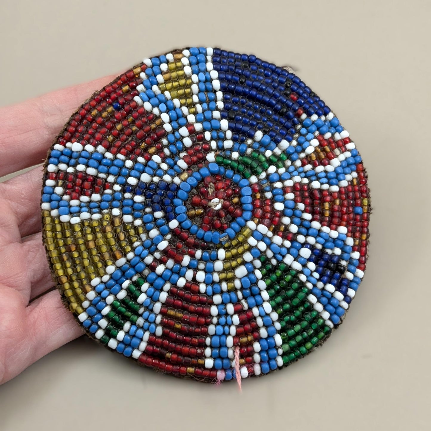 Vintage Balochi Tribal Beaded Patch Medallion Gul Flower 3.6" (16713)