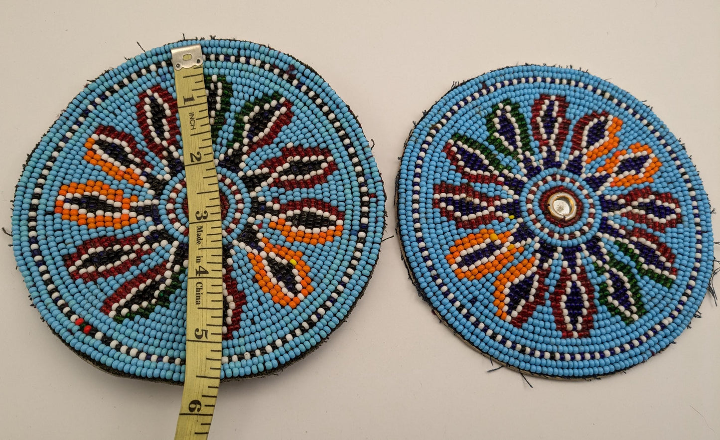 Vintage LARGE Beaded Baloch Light Blue Tribal Flower Patches 5.5" (17143)