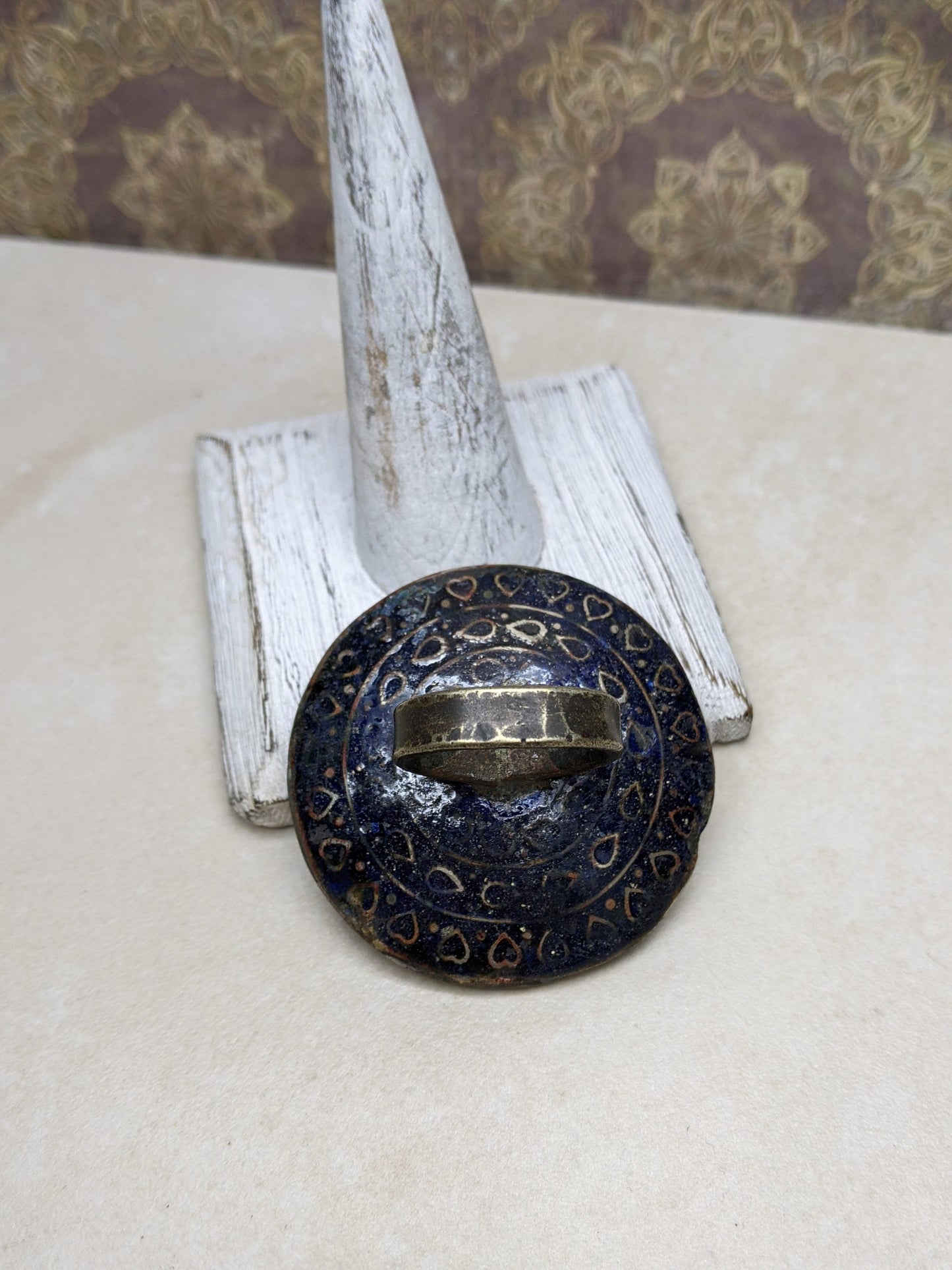 Vintage Multan Sindh Enamel Ring Size 6 US (#11241)