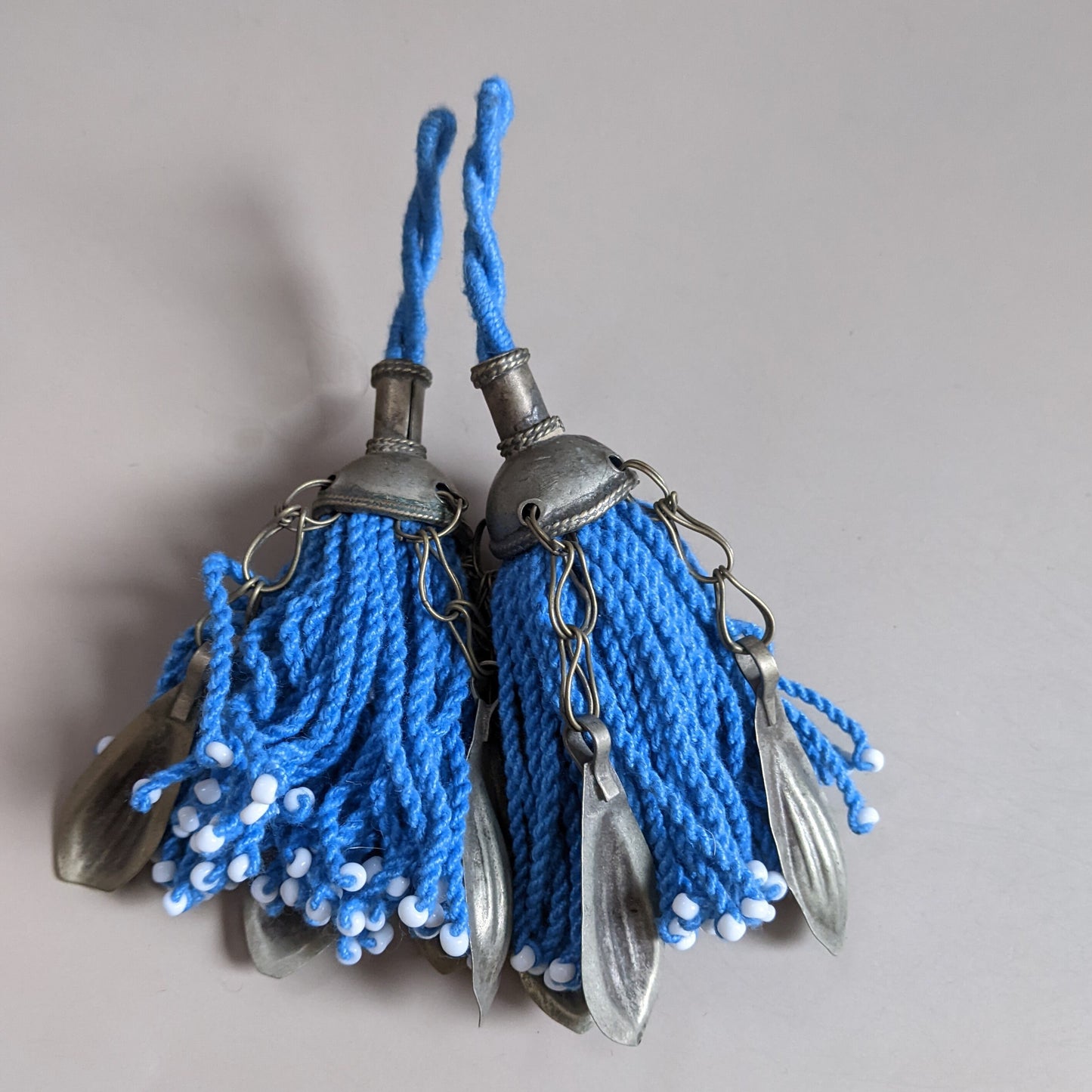 Pair Turkmen Tassels Periwinkle Blue Unique Vintage Tops Interesting Dangles