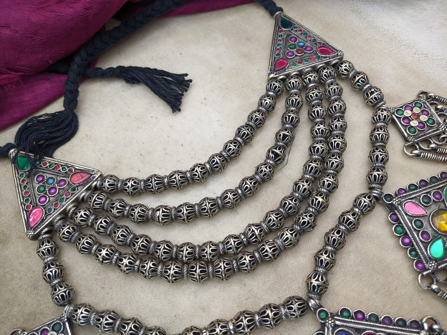 Refurbished Vintage Kashmiri Bib Multi-Strand Necklace Unique (15570)