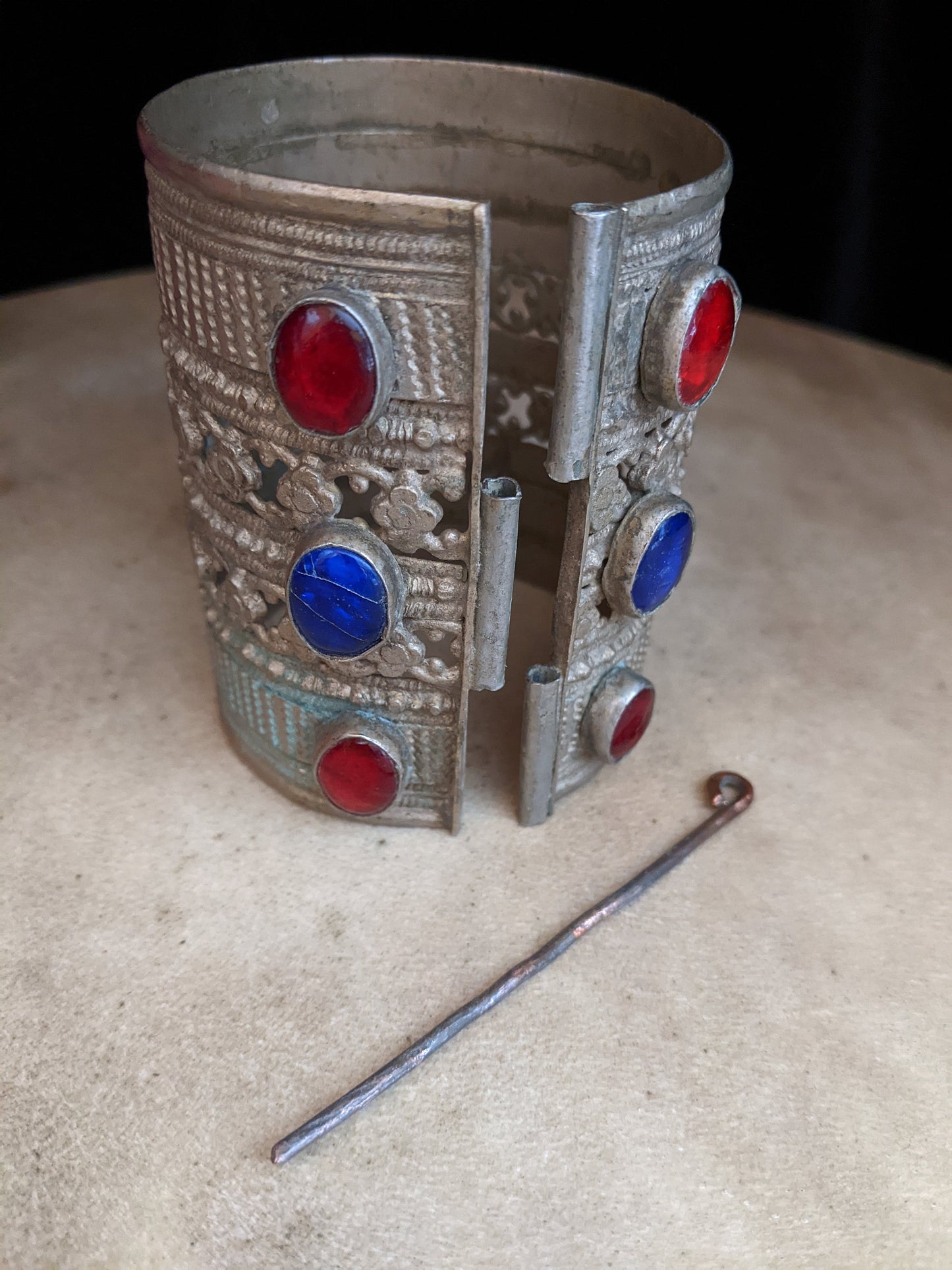 3.25" Tall Pashtun Tribal Metal Cuff Vintage Kuchi Jewelry 7" HAND SIZE Unique Sizing Requirement (#12894)