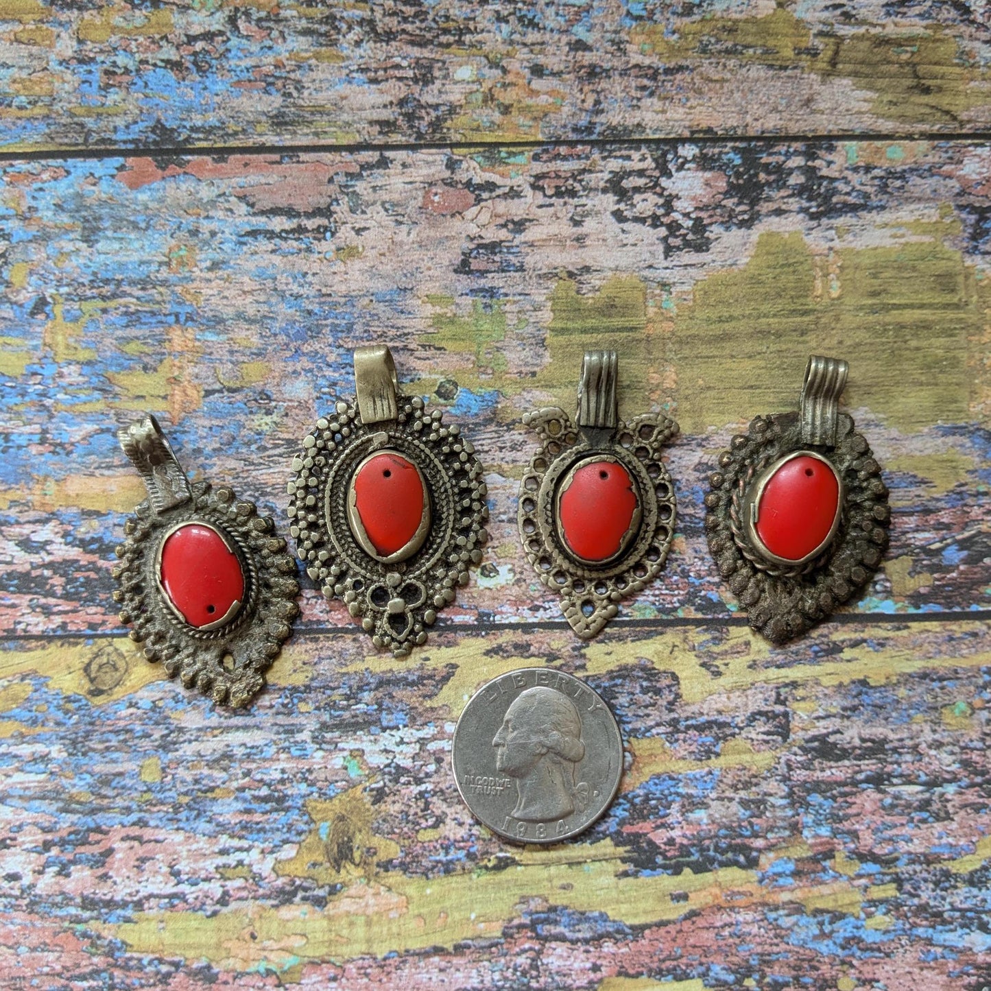 Well-Worn Vintage Tribal Pendants from Waziristan 4 Pieces (16572)