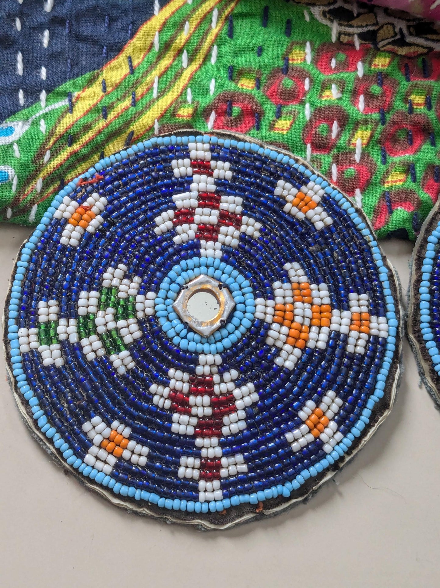 Vintage Balochi Tribal Beaded Patches Matching Pair 3.5" Wide (17274)