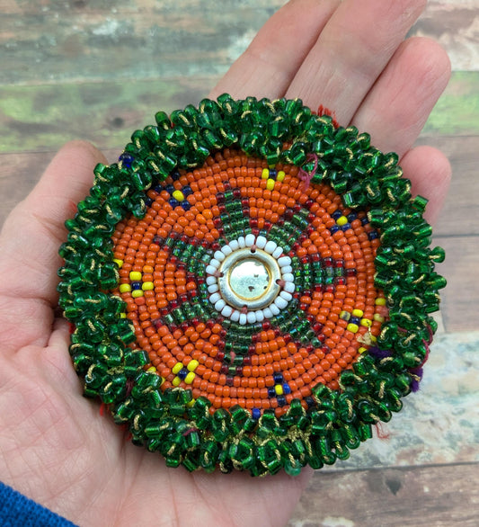 Beaded Flower Patch Vintage Kuchi Tribal Textile Talisman Gul 3" Bright Colorful (16718)