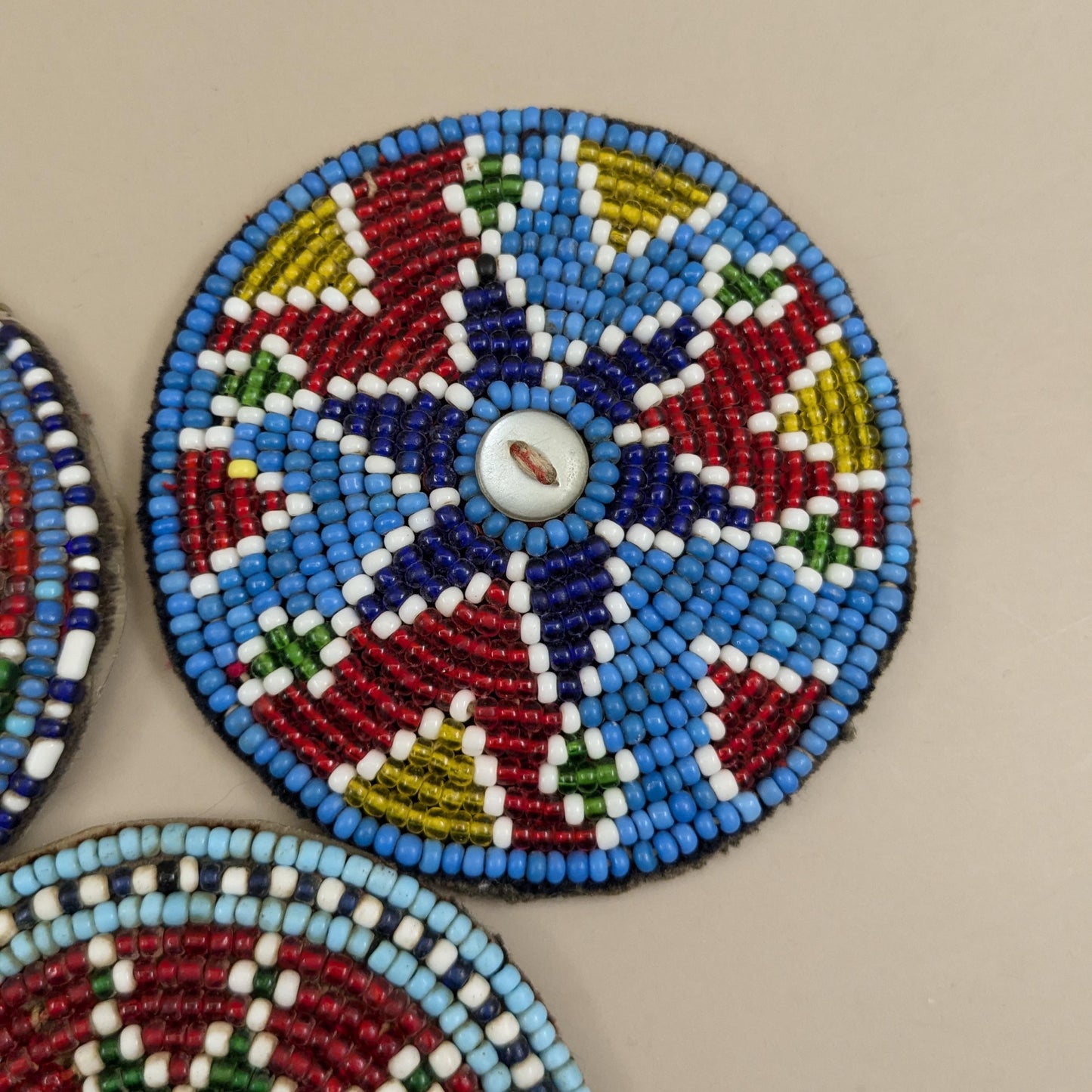 Vintage Beaded Tribal Gul Flowers Baloch Textile Adornment Trio Non-Matching 3" Patches (16723)