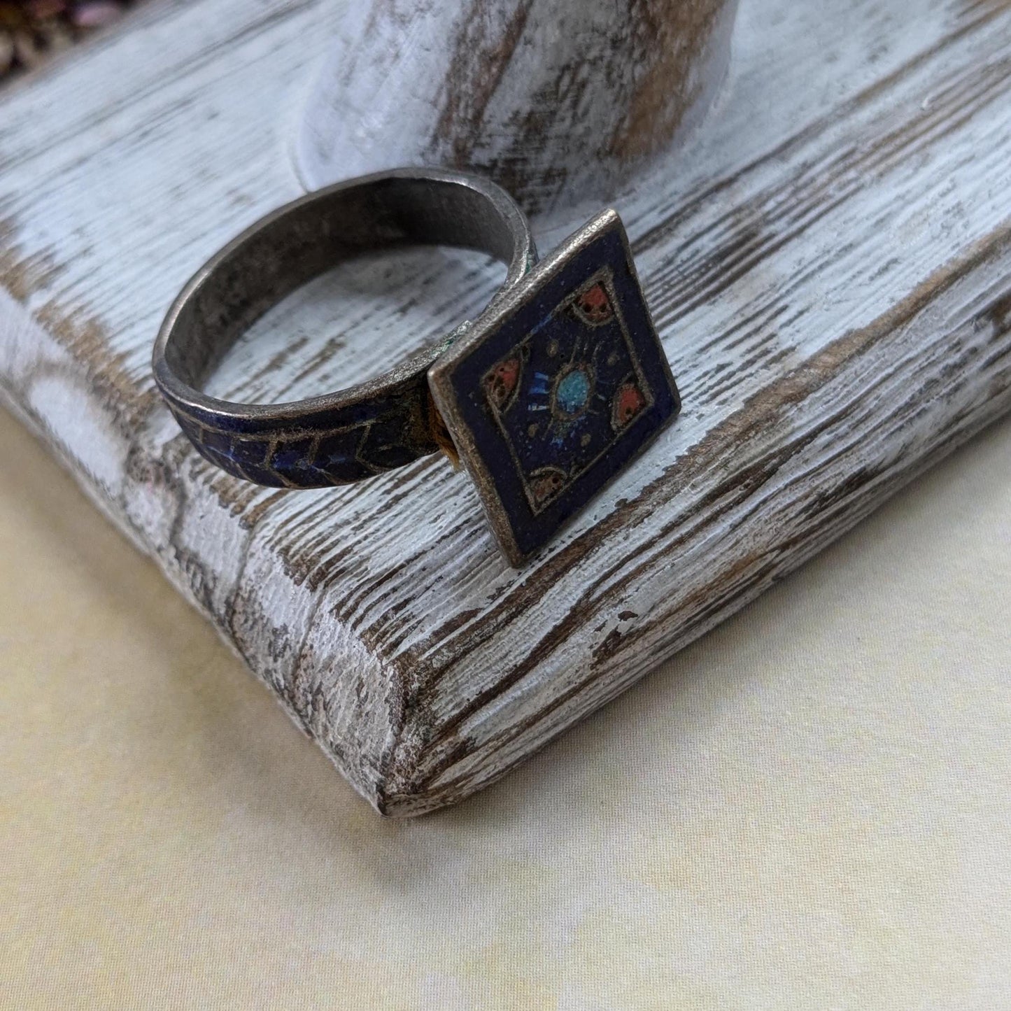 Vintage Multan Blue Enamel Ring Punjab Pakistani Jewelry 7.25 US (17182)