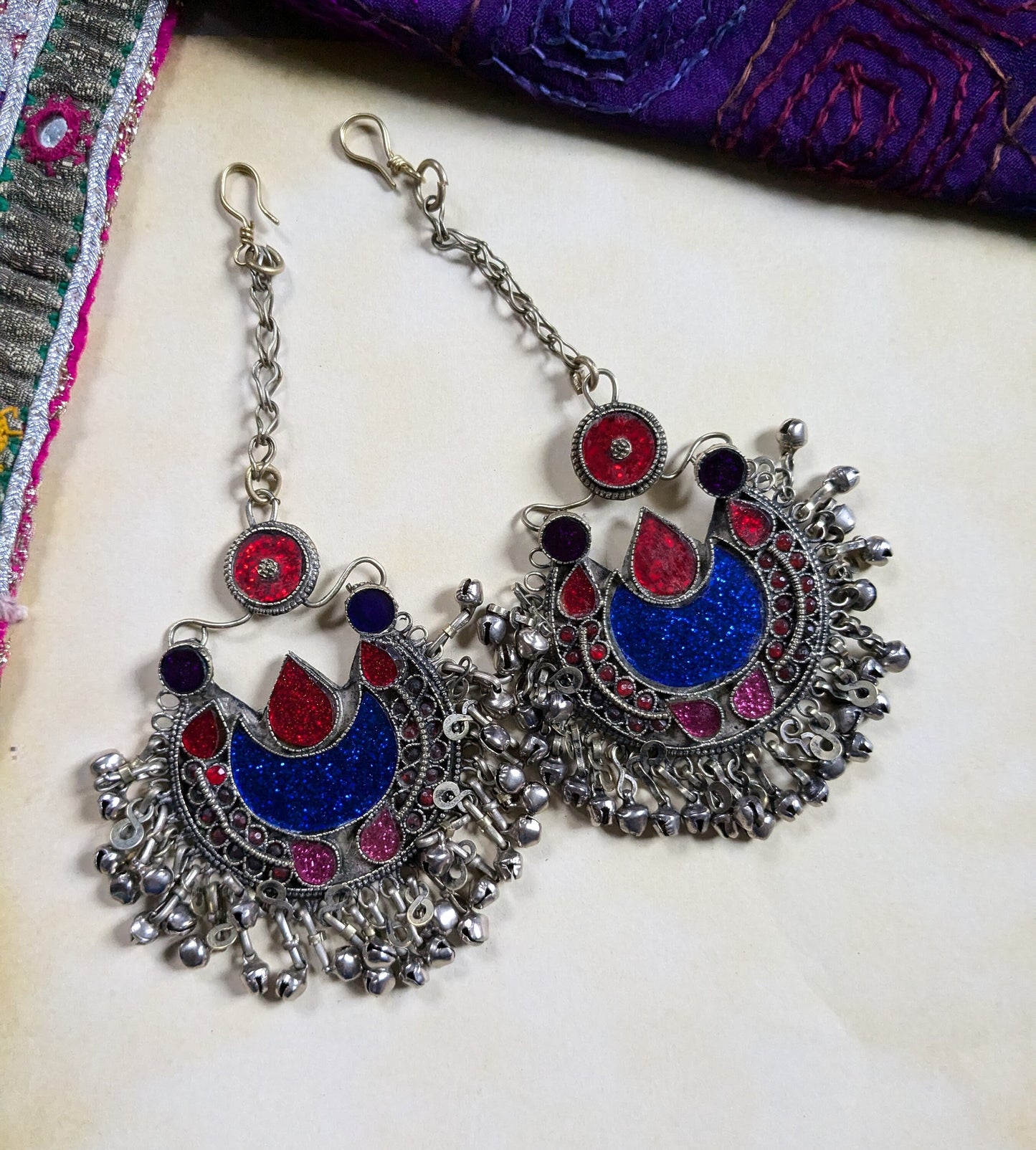 Matching Pair Vintage Kuchi Tribal Hair Pendants Jhoomer Refurbished (16387)