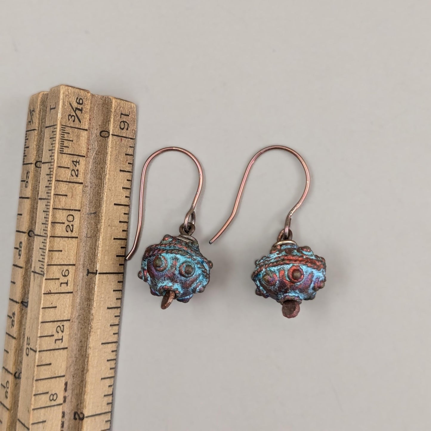 Unique Patina Bead Earrings Rustic Jewelry Niobium Ear Wire (16647)