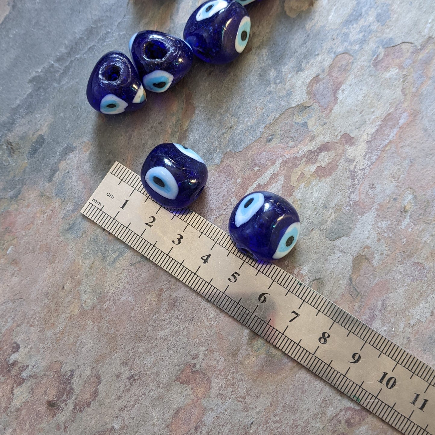 Blue White Vintage Turkish Evil Eye Glass Beads Talisman Pinched Shape 8 Beads (15538)