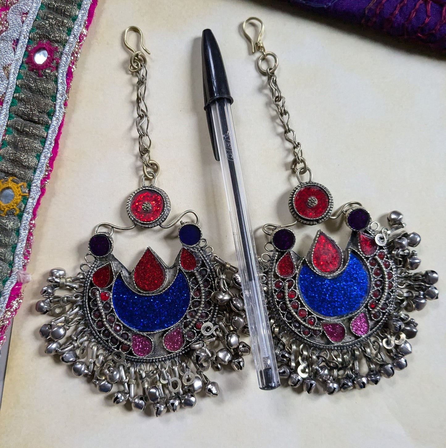 Matching Pair Vintage Kuchi Tribal Hair Pendants Jhoomer Refurbished (16387)