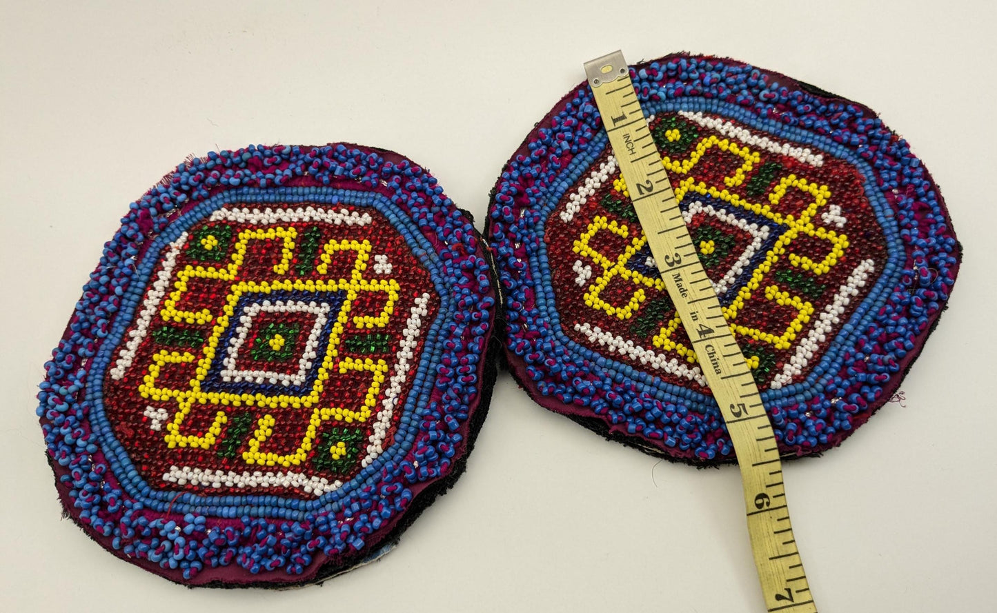 Vintage Kuchi Tribal Beaded Evil Eye Talisman Patches Large Pair 5.5" (17144)