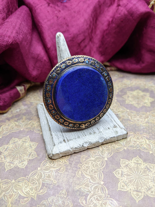 Beautiful Multan Sindh Enamel Ring Updated Lapis Stone Size 11 US (#11228)