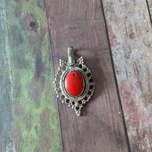 Tribal Pendant Vintage Waziri Focal Orange Glass Center (16567)