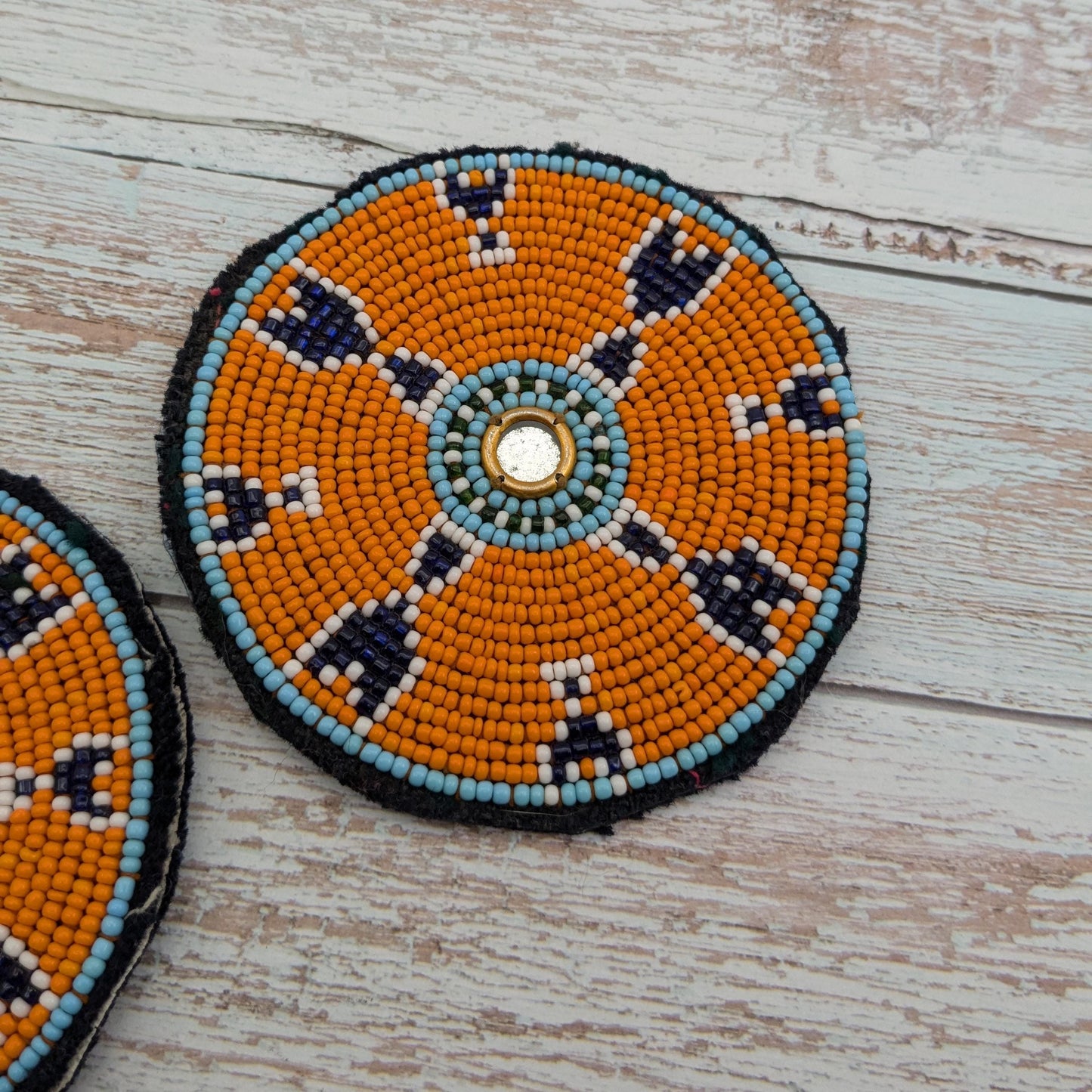 Vintage Beaded Tribal Gul Flowers Kuchi Patches Orange 3.25" (17151)