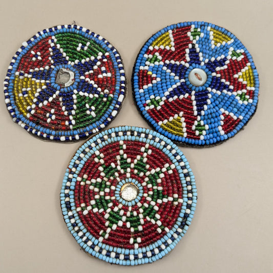 Vintage Beaded Tribal Gul Flowers Baloch Textile Adornment Trio Non-Matching 3" Patches (16723)