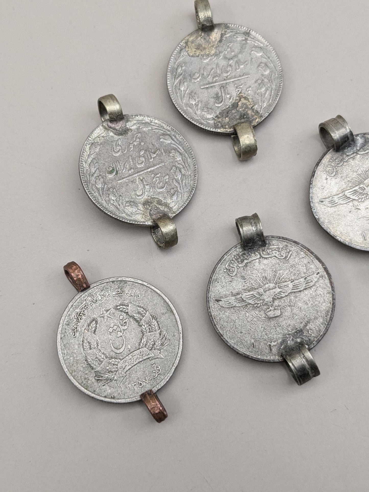 Vintage Kuchi Tribal Coins with 2 Loops Double Bail DIY Jewelry Supplies 5 Pieces (17029)