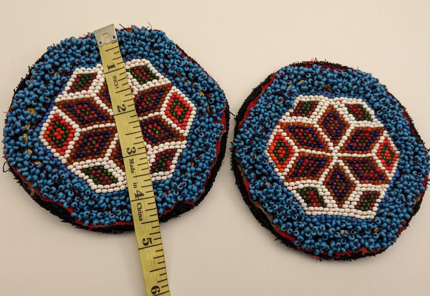 Vintage Kuchi Tribal Gul Flowers Beaded Patches Large Pair 4.5" (17142)