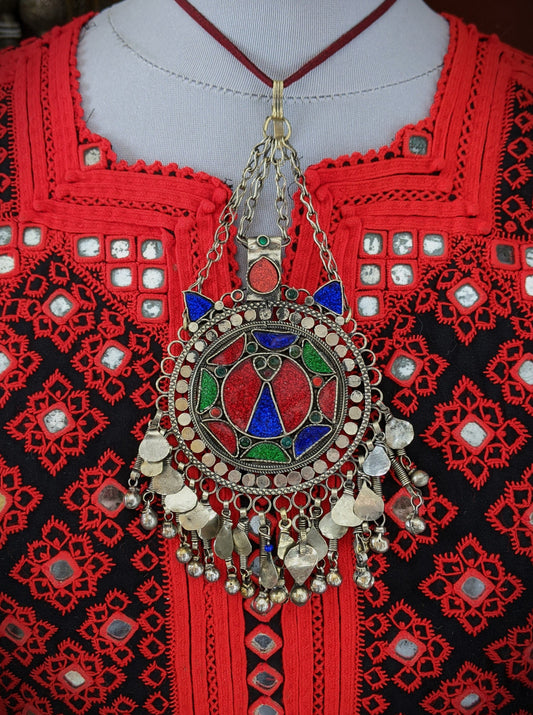 Colorful Vintage Kuchi Tribal Hair Pendant Polished Shiny 7" (15480)