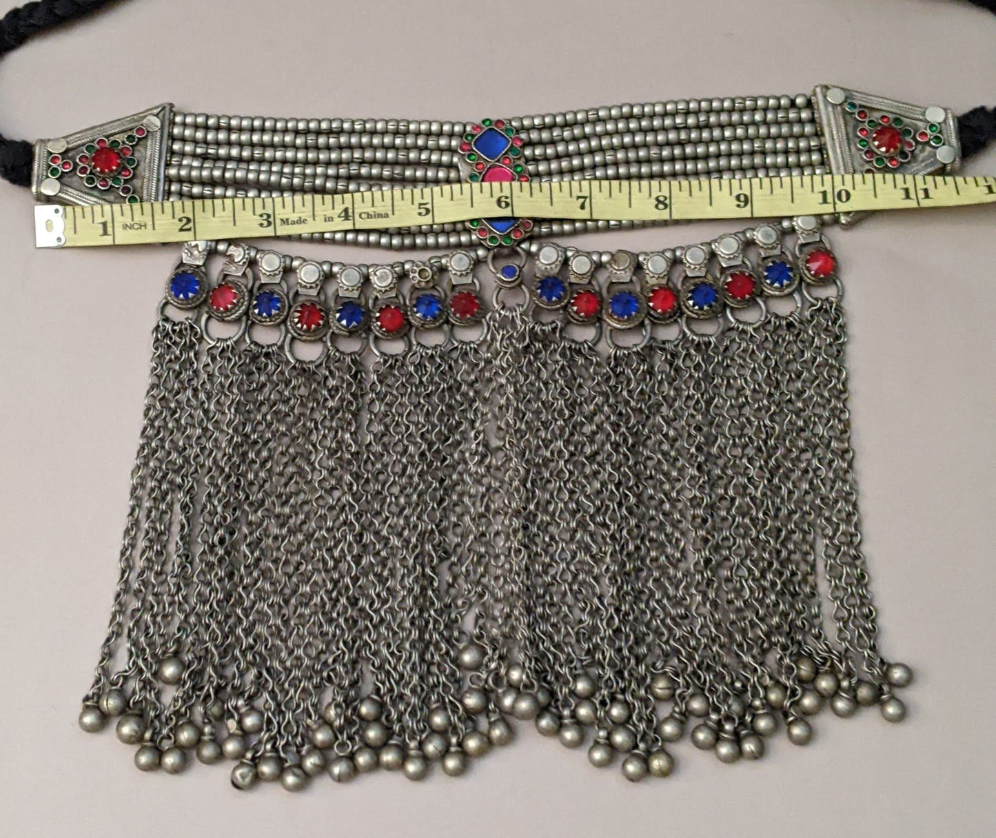 Vintage Tribal Bib Choker Heavy Waziri Ethnic Jewelry Ties to Adjust (16300)