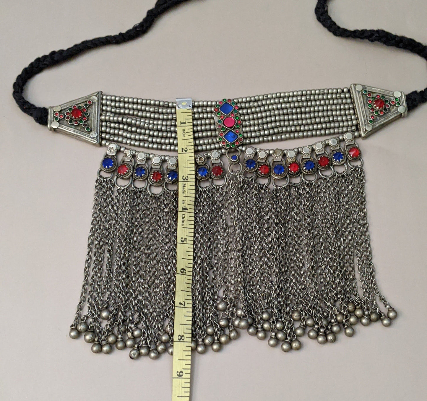 Vintage Tribal Bib Choker Heavy Waziri Ethnic Jewelry Ties to Adjust (16300)