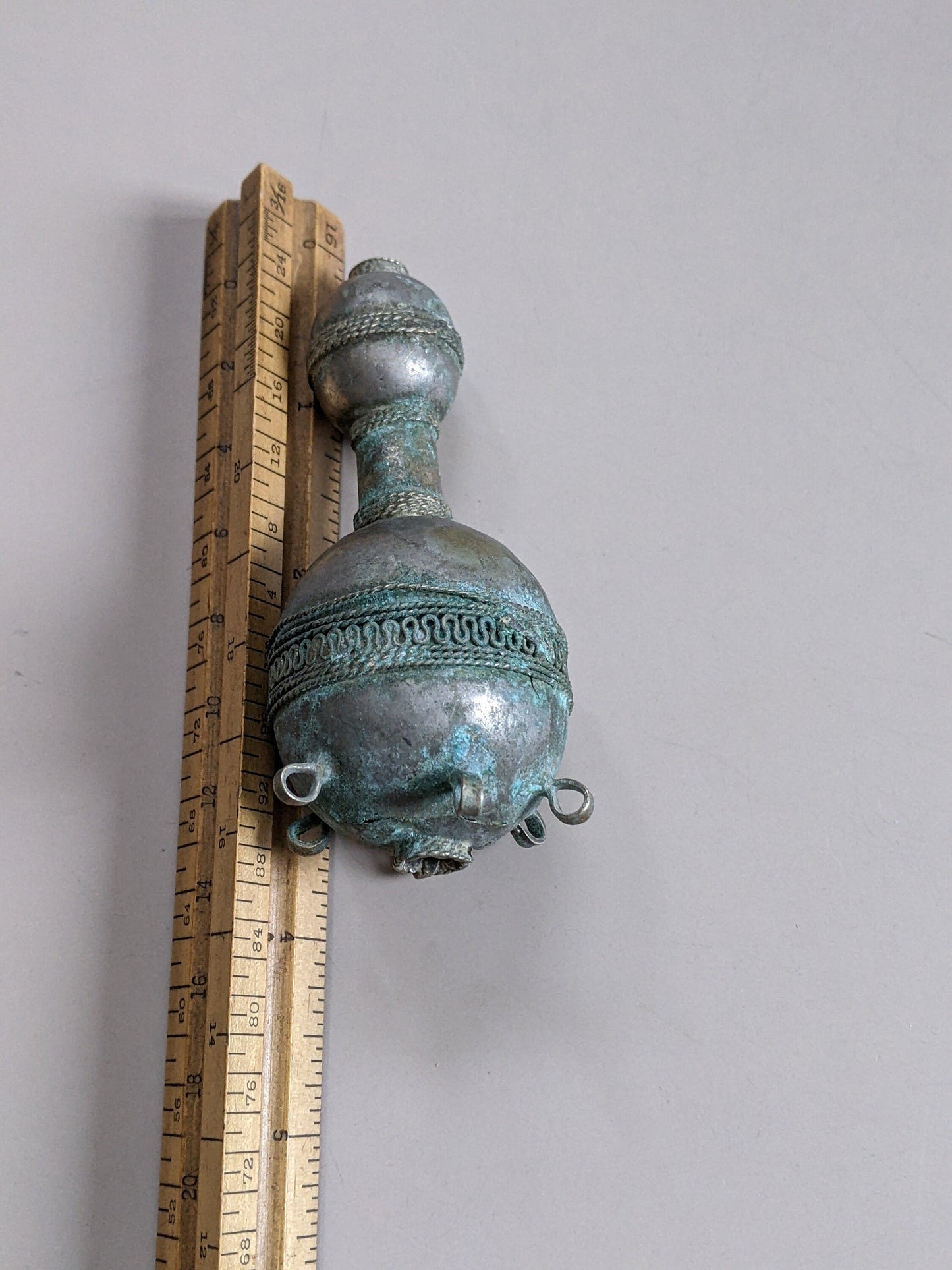 BIG Vintage Turkmen Tassel Pendant Component Verdigris Old Central Asian Find (15261)