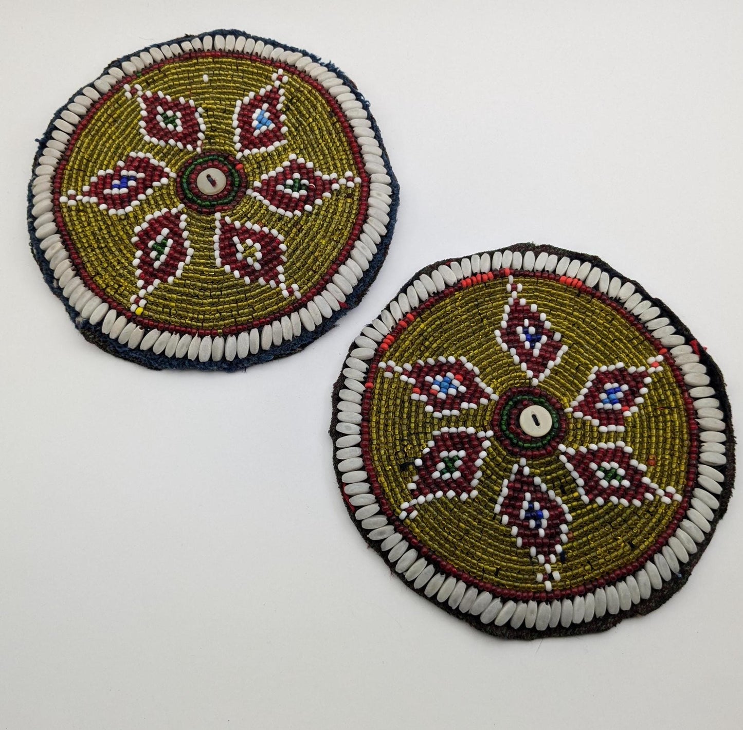 Vintage Kuchi Tribal Beaded Gul Flower Patches LARGE Pair 6" (17145)