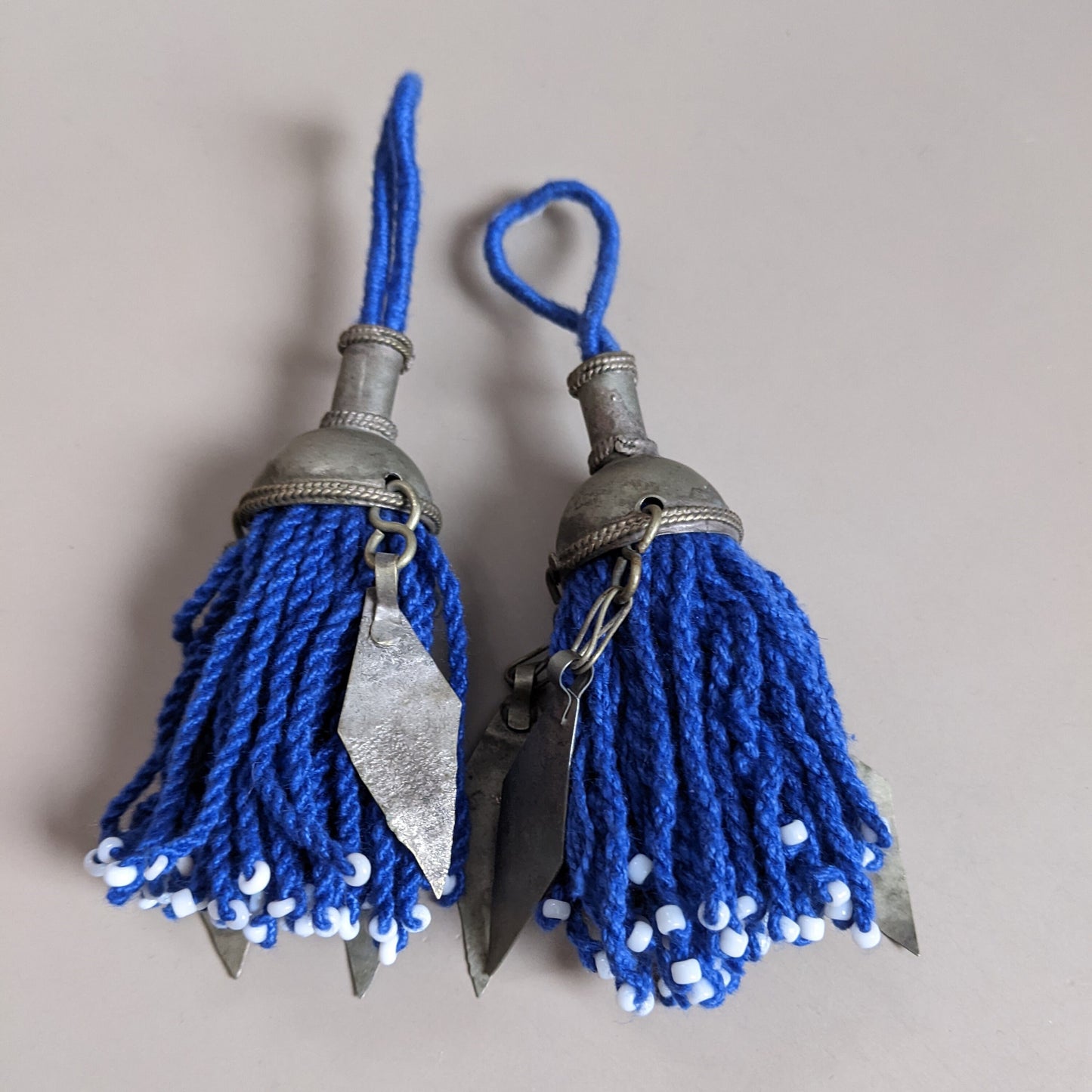 Turkmen Tassels Unique Vintage Tops Pointy Dangles Pair Cobalt Blue (15269)