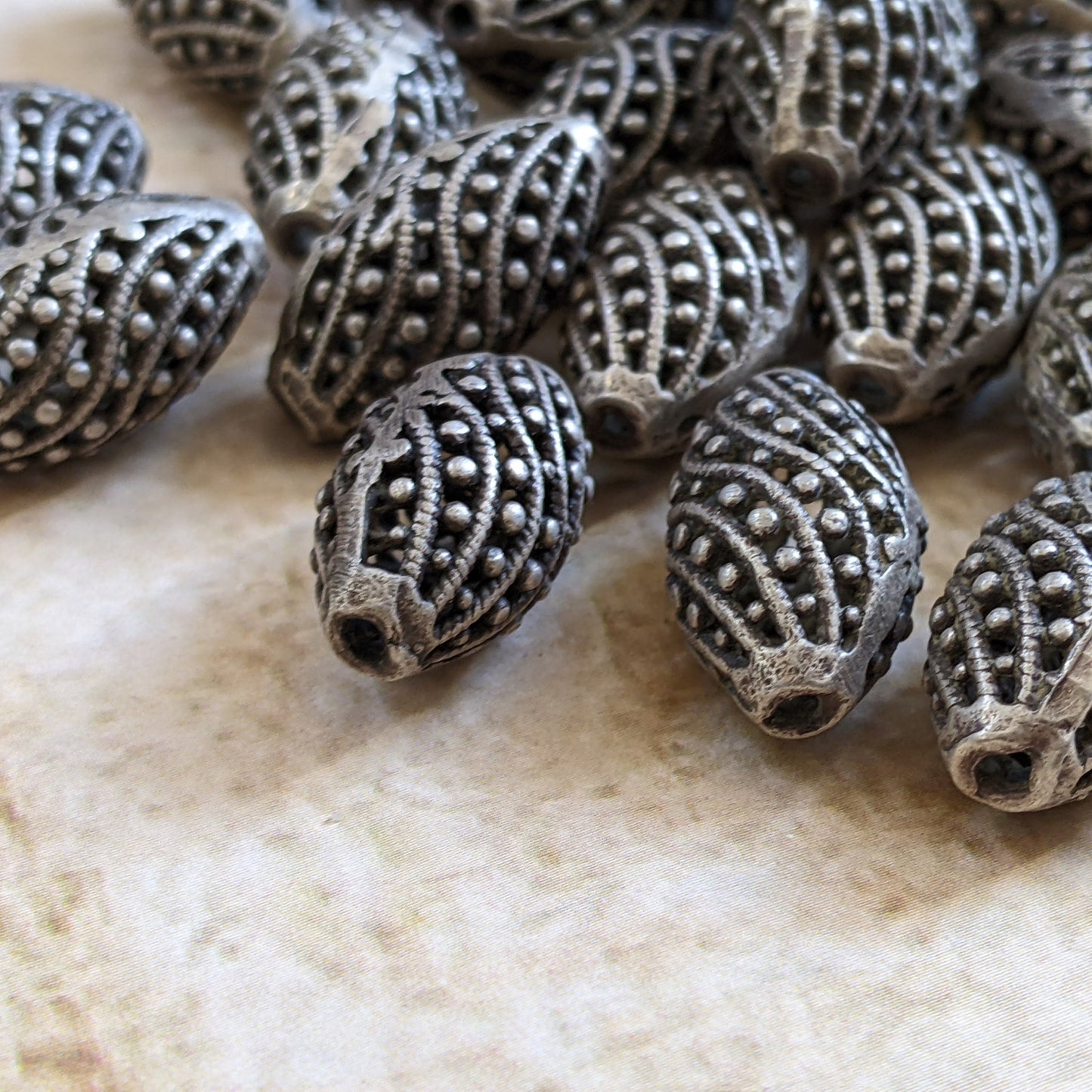 Vintage Silver Beads from Kohistan Pakistan Pick Quantity 21x12mm (15426)