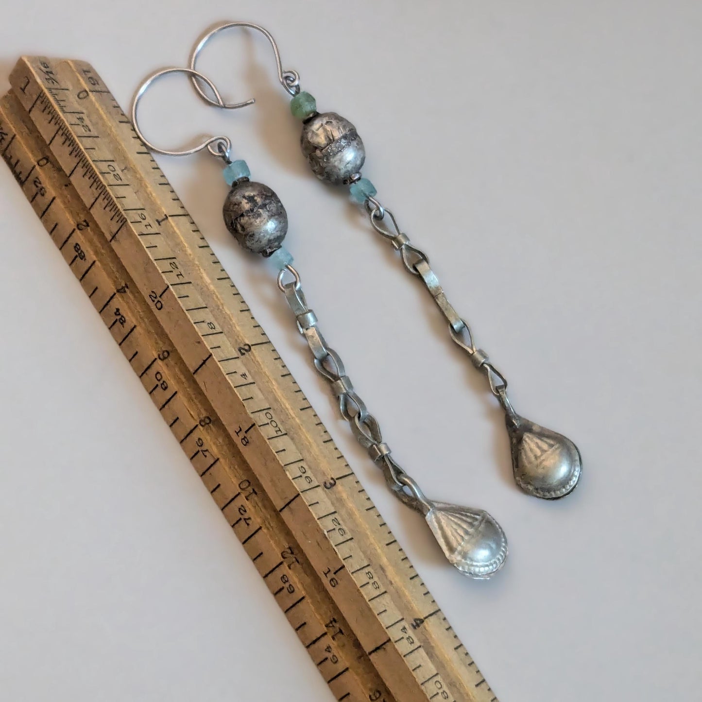 Tribal Earrings Ethiopian Beads Roman Glass Spacers Kuchi Dangles 3.8" Long (16804)