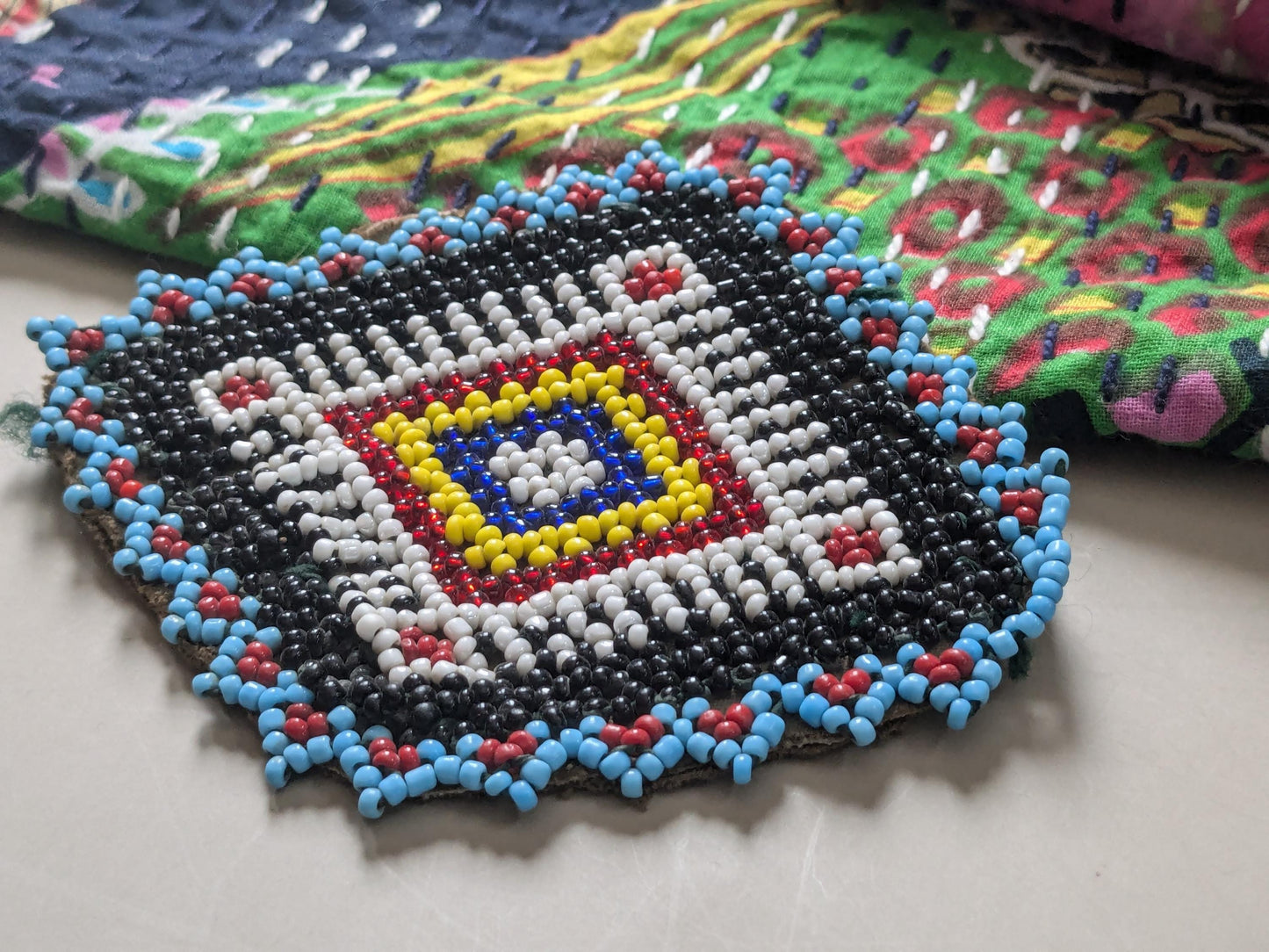 Vintage Baloch Beaded Evil Eye Patch 4" x 3" (17271)