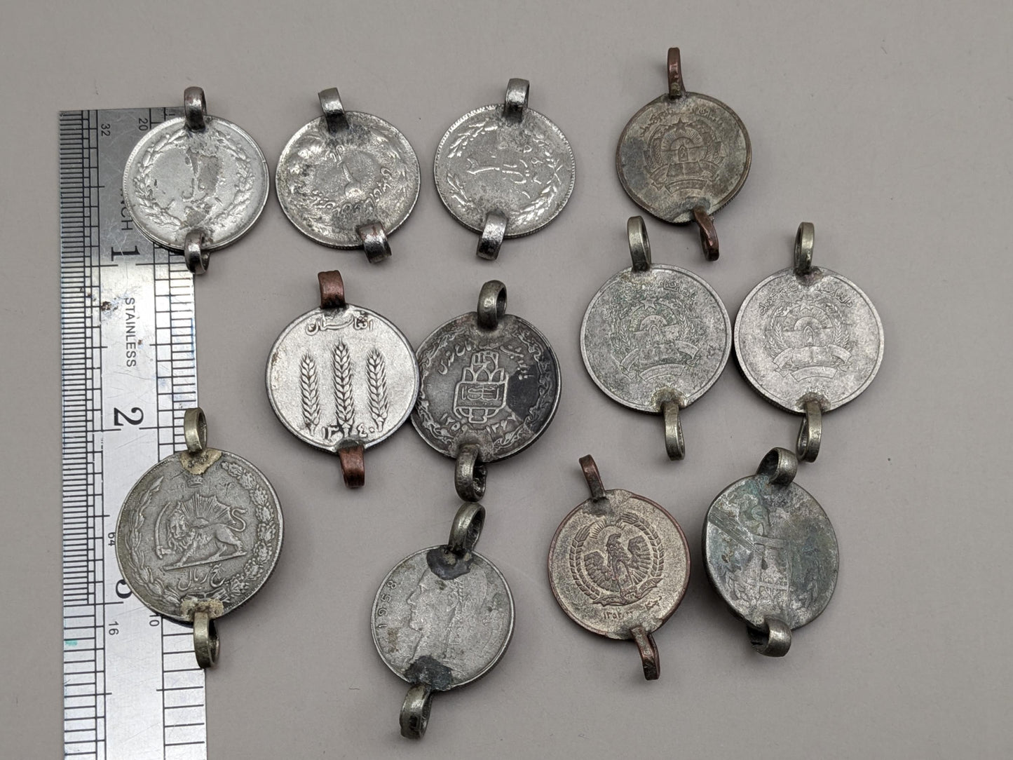 Vintage Kuchi Tribal Coins with 2 Loops Double Bail DIY Jewelry Supplies 12 Pieces (17028)