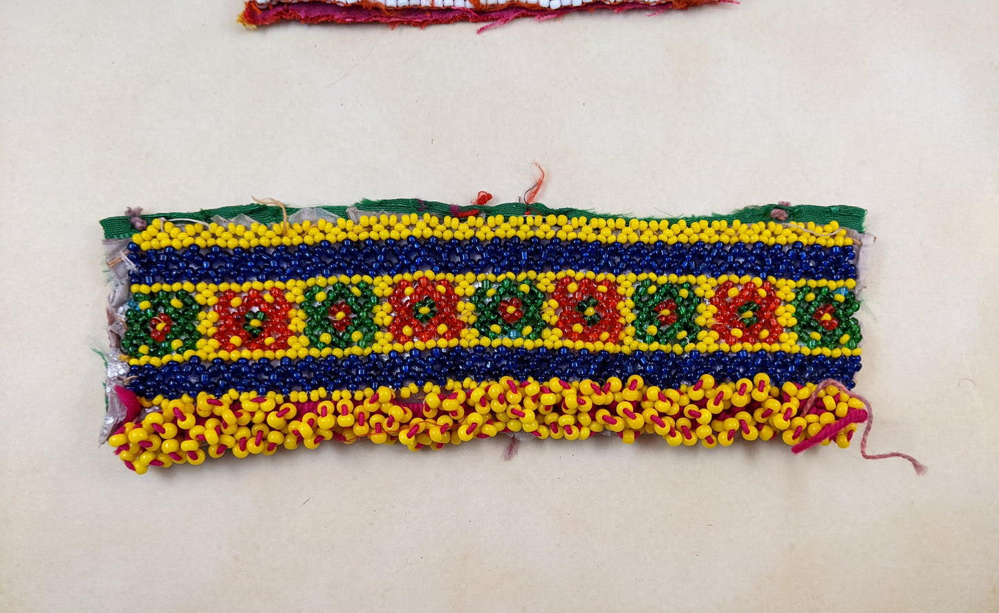 2x Small Kuchi Tribal Textile Remnants Beaded Fiber Arts Supply (#14204)