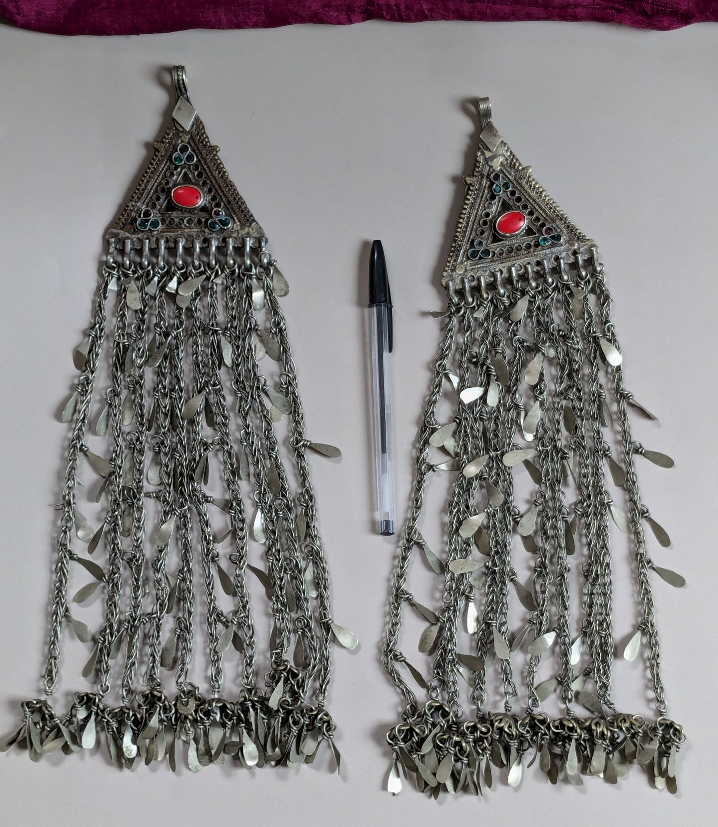 Vintage Afghan Kuchi Tribal Tikka Hair Tassels 14" Traditional Temporal Jewelry (16377)