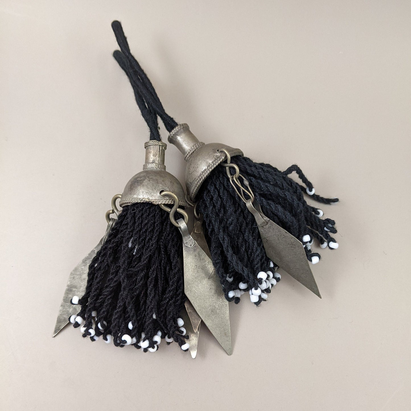 Pair of Black Turkmen Tassels Unique Vintage Tops Pointy Dangles Ethnic Arts Supply