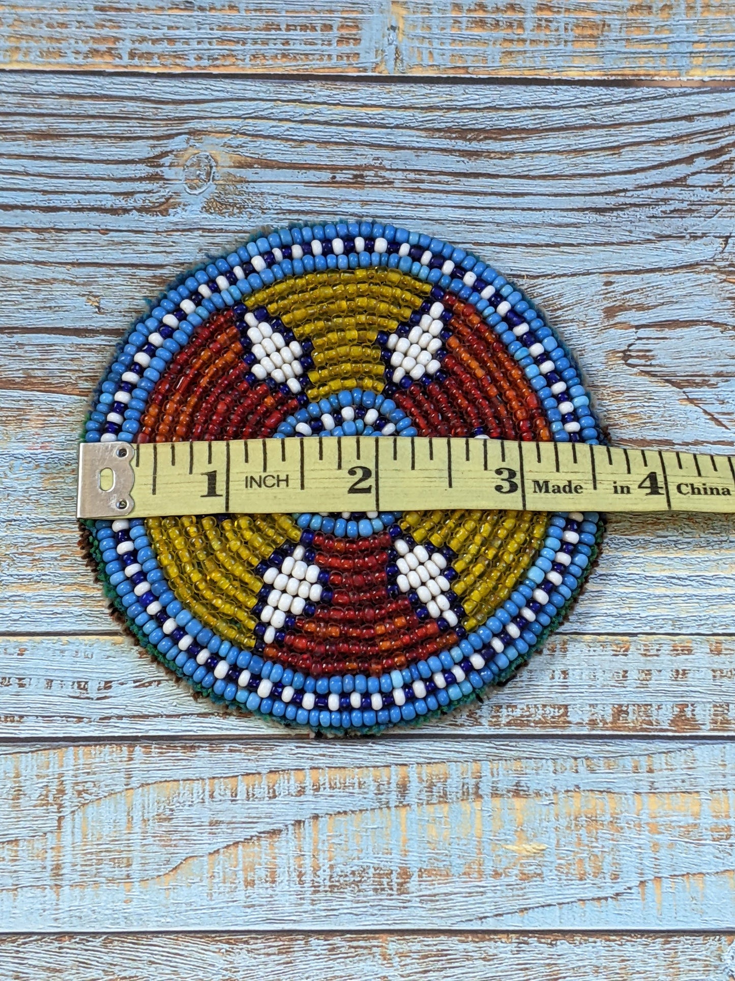 3.5" Vintage Kuchi Tribal Beaded Patch Medallion Gul Flower Applique (15992)