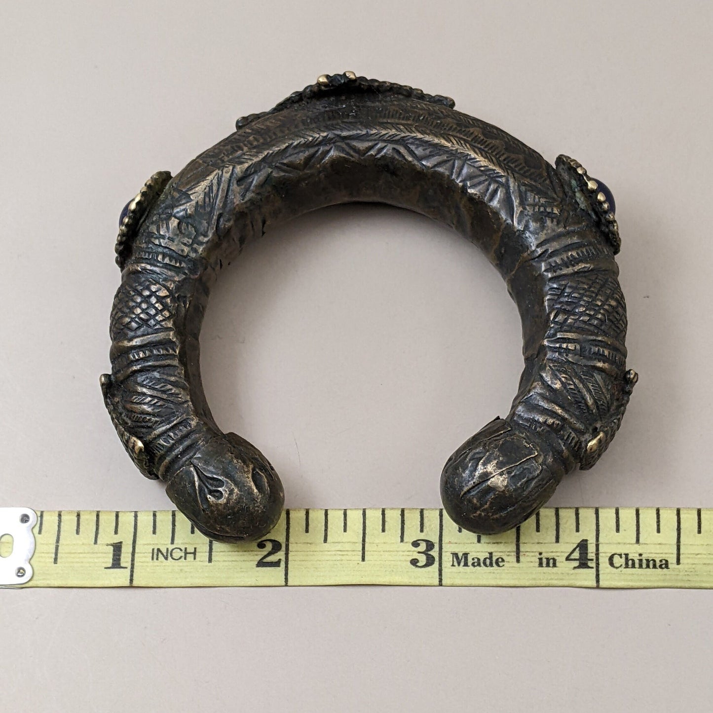 Vintage South Asian Tribal Bracelet RATTLING Cuff Heavily Oxidized 6.25" (16131)